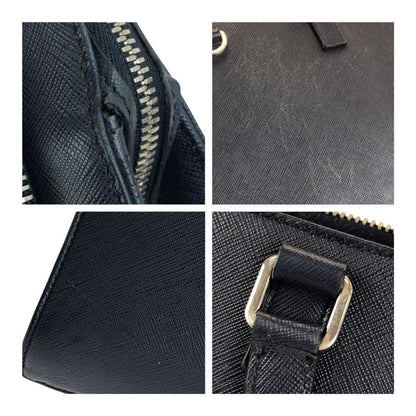 Prada Saffiano Triangle Logo Plate Navy Silver Hardware Leather Business Bag