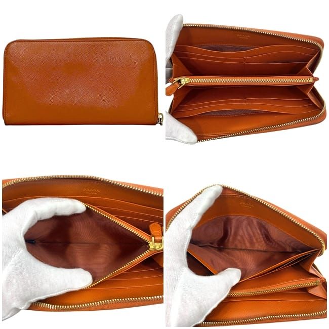 Prada Round Zipper Long Wallet Orange 1ml506 Wallet Saffiano