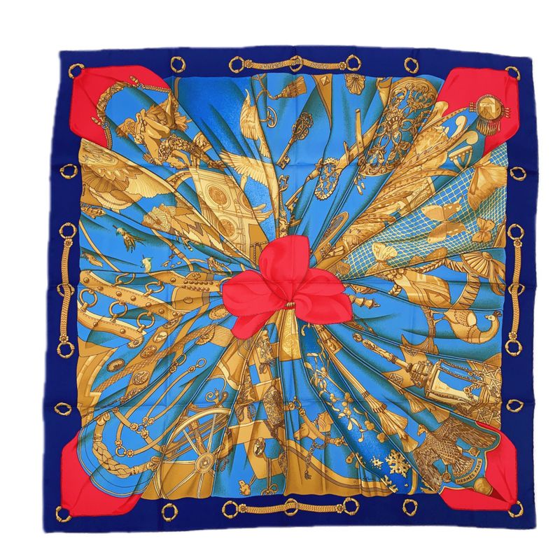 Hermes Carre 90 Soleil De Soie Silk Sun Scarf Silk Light Blue X Navy X Red