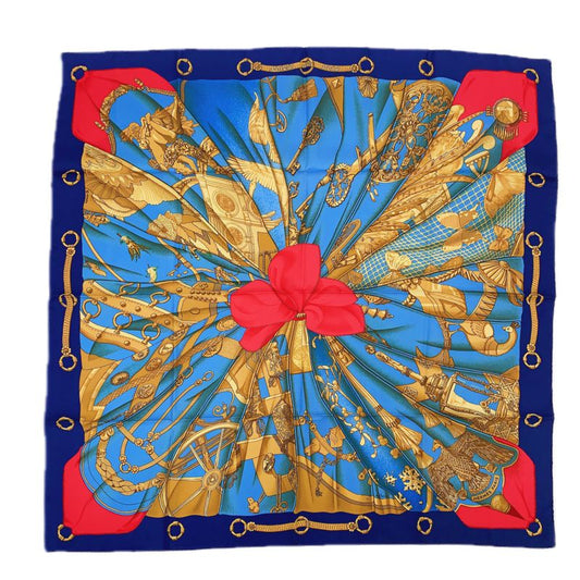 Hermes Carre 90 Soleil De Soie Silk Sun Scarf Silk Light Blue X Navy X Red