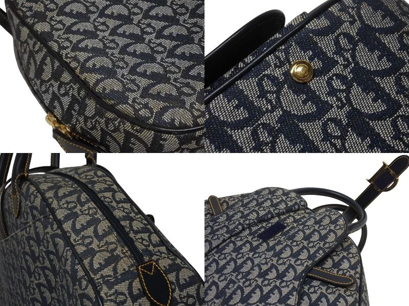 Dior Double Saddle Bag Trotter Canvas Leather Navy Gold — view 8