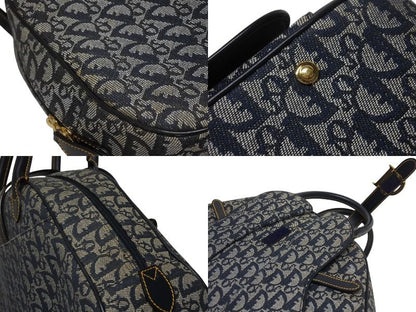 Dior Double Saddle Bag Trotter Canvas Leather Navy Gold — view 8