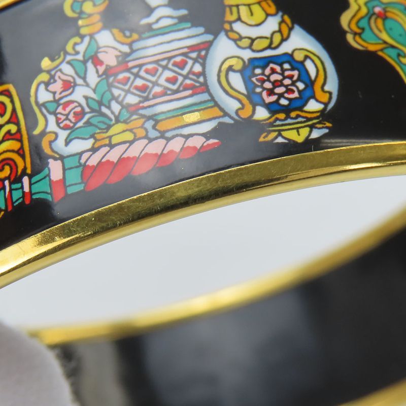 Hermes Bangle Emile Metal Cloisonne Black Multicolor Gold Hardware Plated