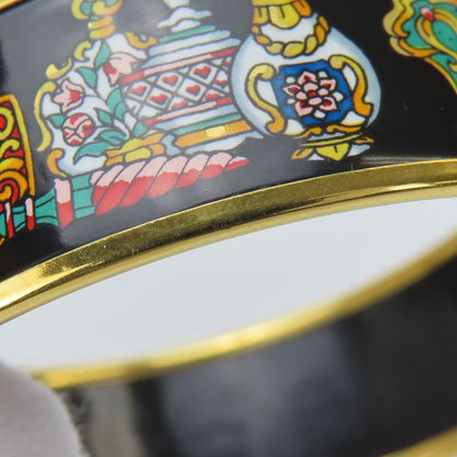 Hermes Bangle Emile Metal Cloisonne Black Multicolor Gold Hardware Plated