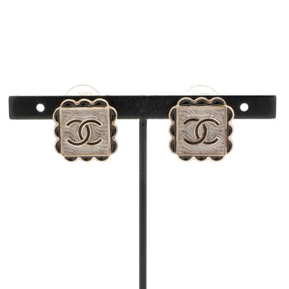 Chanel Earrings Earring Gold Black Gray Here Mark