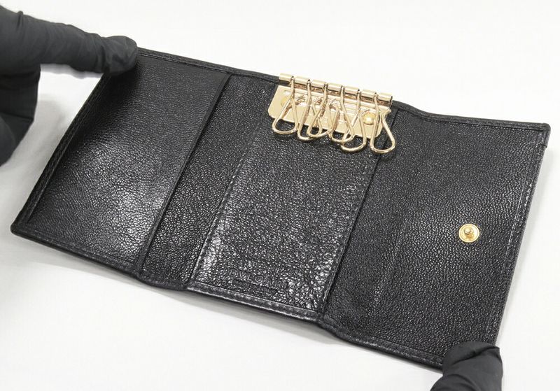 Bulgari 6-ribbon Key Case Doppio Tondo Calf Black 26867