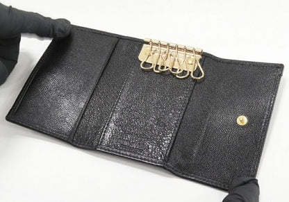 Bulgari 6-ribbon Key Case Doppio Tondo Calf Black 26867