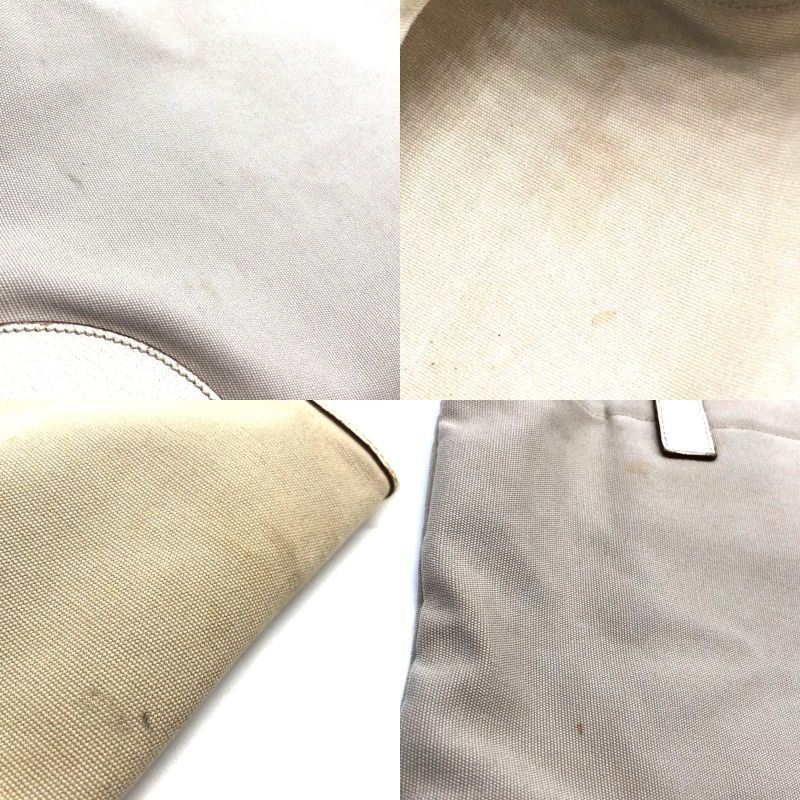 Prada Canvas Tote Bag Handbag Triangle Logo Leather Ivory Beige White Ladies