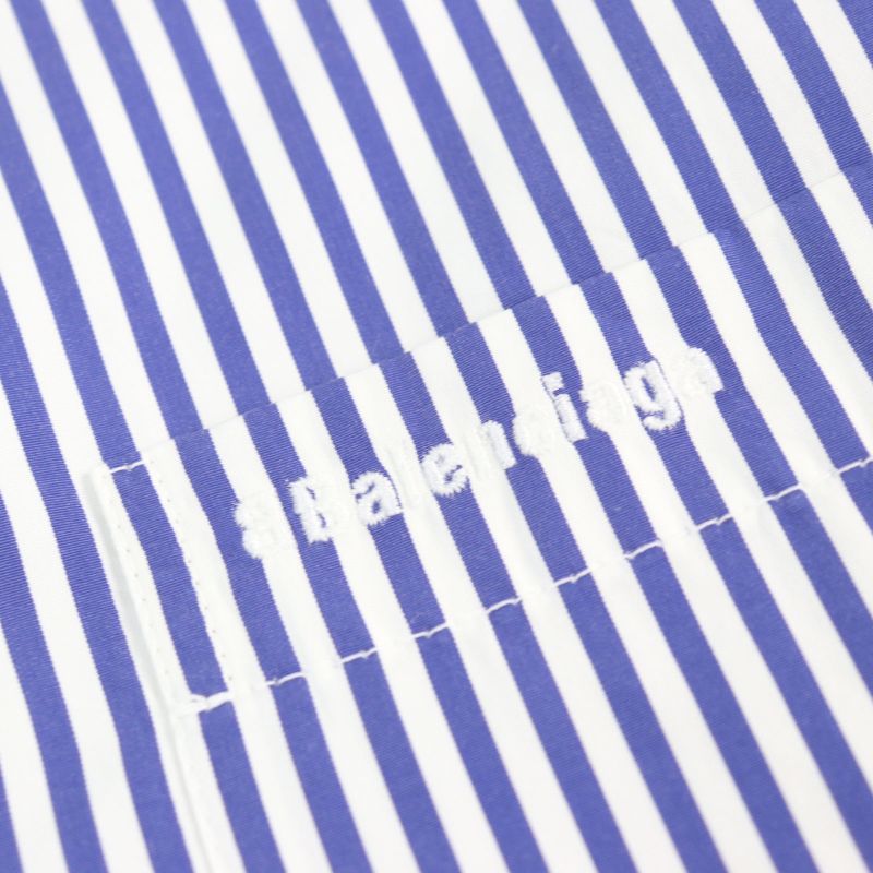 Balenciaga 21SS 642339 100% Cotton Oversized Padded Flannel Striped Long Sleeve