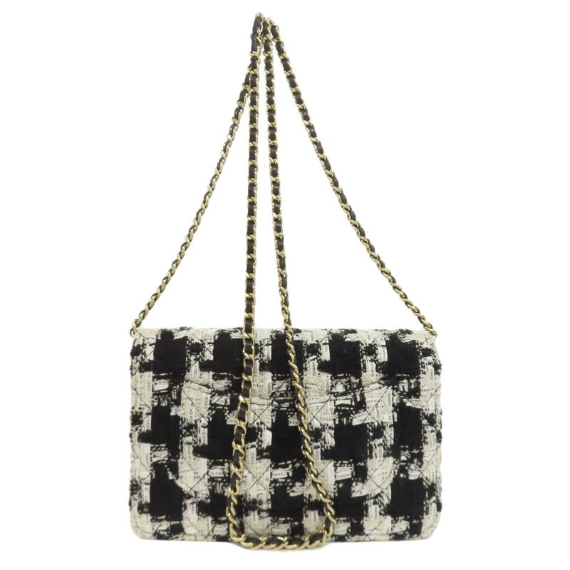 Chanel Chain Wallet Coco Mark Gold Hardware Long Wallet With Coin Purse Tweed