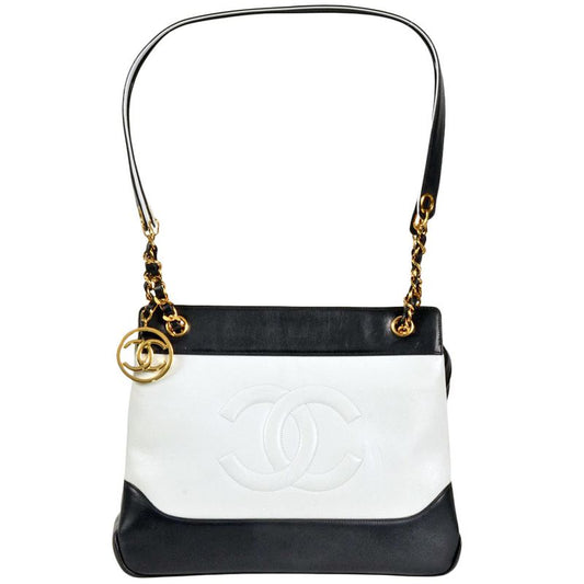Chanel Bicolor Coco Mark Chain Tote Shoulder Bag Leather White Gold Hardware