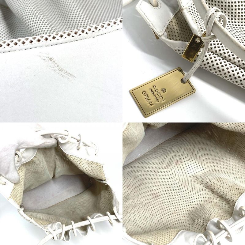 Gucci Shoulder Bag Perforated Mesh Logo 90644 Leather White