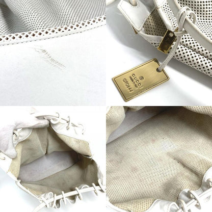 Gucci Shoulder Bag Perforated Mesh Logo 90644 Leather White