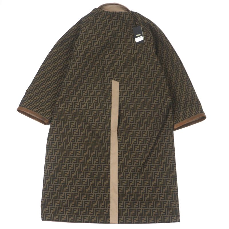  Fendi 2023 Ff0741 FF Logo Zucca Pattern Leather Use Reversible Trench Coat