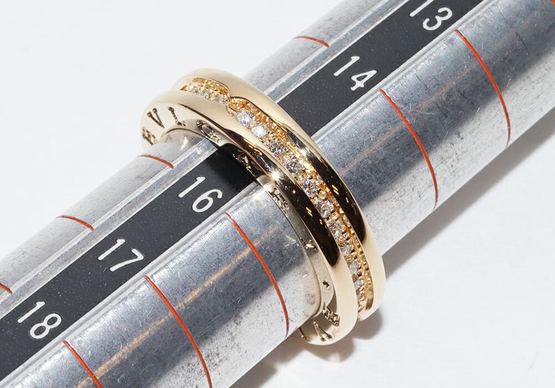 Bulgari Ring 18K Yellow Gold Diamond Bzero1 Ring XS 1 Band Full Diamond An850561