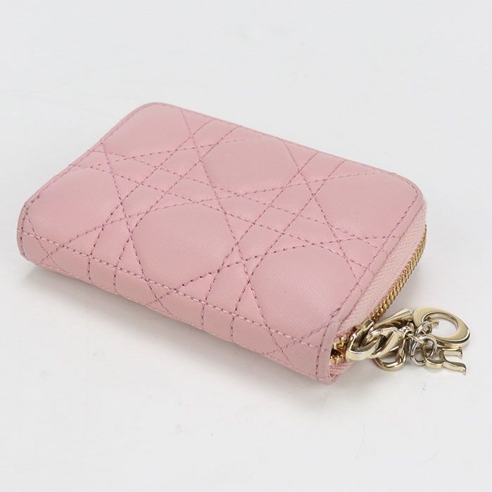DIOR Zip Coin Case Small Lady Dior S0985 ONMJ Coin Purse Leather Women