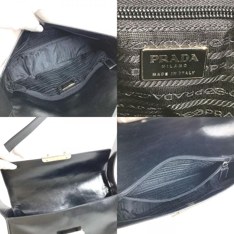 Prada Shoulder Bag Logo B7470 Leather Black