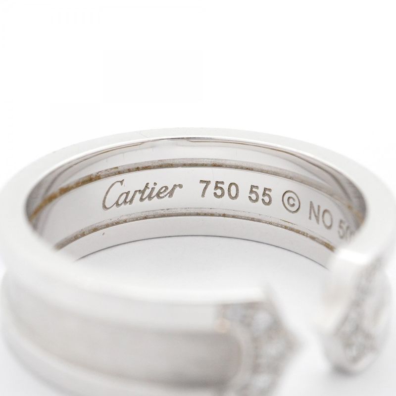 Cartier Ring C2 18K White Gold White Togo Old Diamond #55 Men Women Unisex