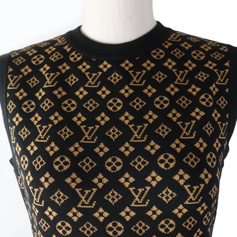 Louis Vuitton 2024 1abykg Silk Monogram Jacquard Knit Dress Black Brown XS Made