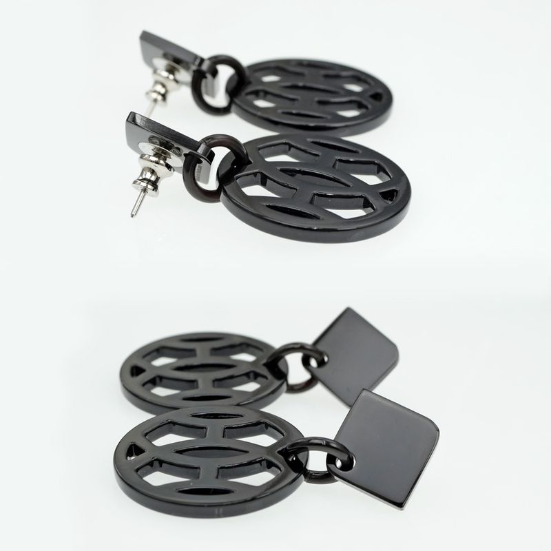 Hermes Earrings Ava Buffalo-horn Black HAVA Silver-hardware Accessories-
