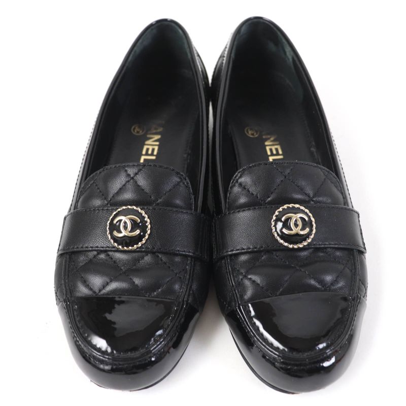 CHANEL 23B G45122 Coco Mark Matelasse Leather Patent Leather Flat Pumps Ballet