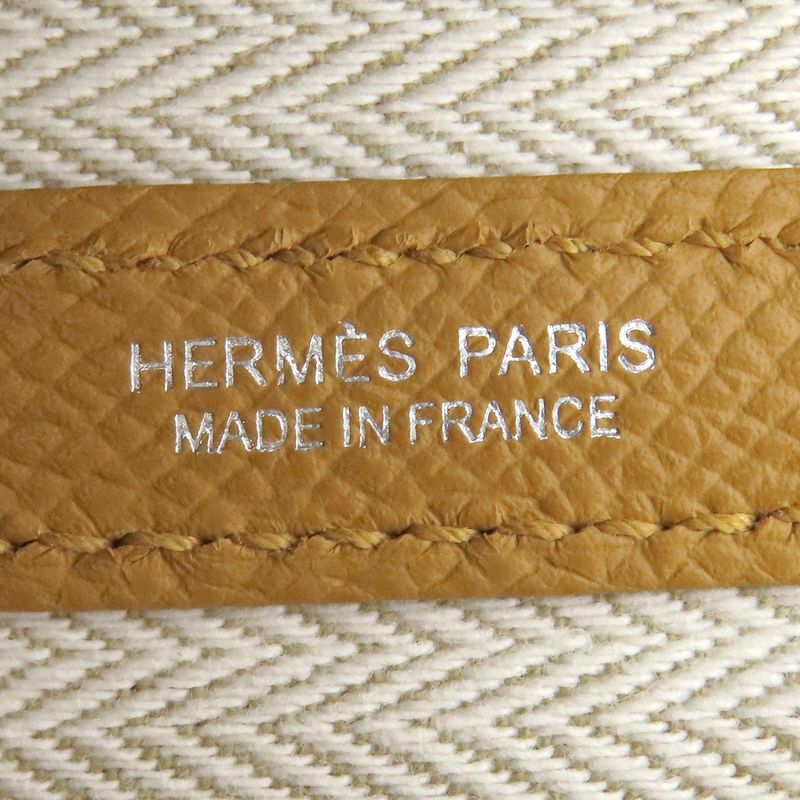 Hermes Tote Garden Party TPM Vaux Epson Sesame Silver Hardware Brown Engraved Z
