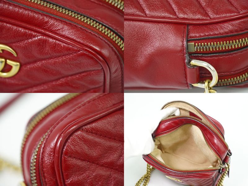 Authentic Gucci GG Marmont Shoulder Bag Pochette Leather Red 550155 Bag