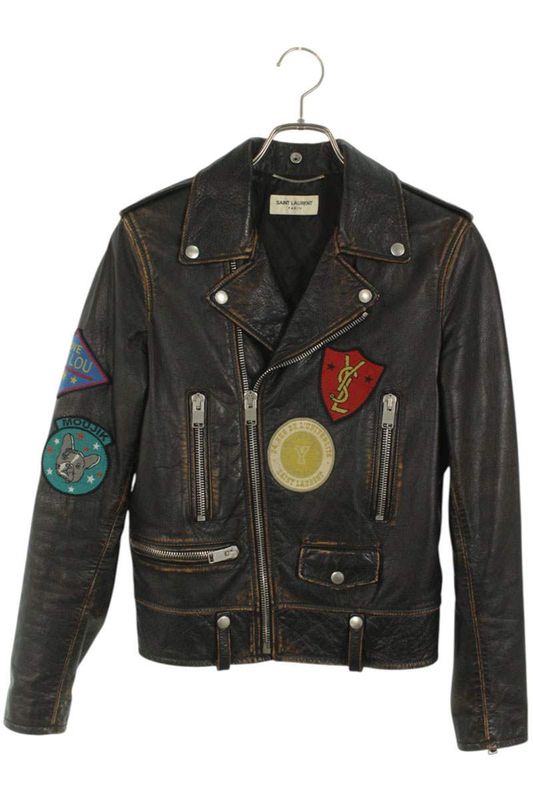 Saint Laurent Paris 483224 Yc1ep Double Rider Scuff Zar Jacket With Patch Men's