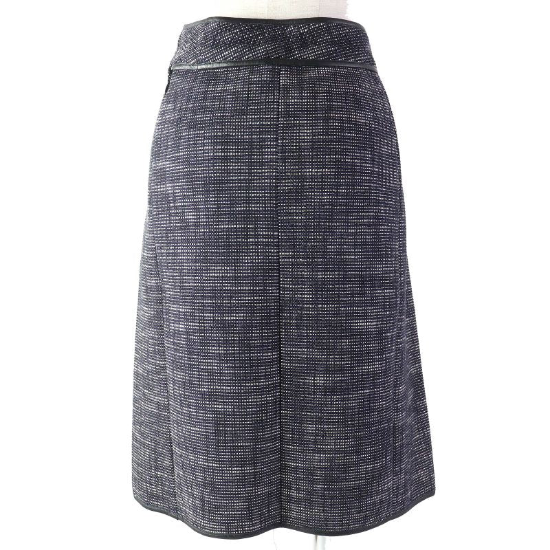 Bottega Veneta Intrecciato Leather Use Summer Tweed Skirt Tight Skirt Navy