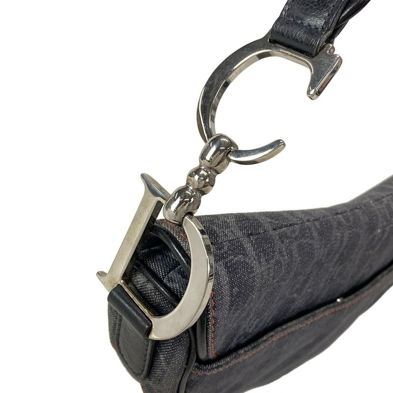 Dior/christian Dior Shoulder Bag Saddle Bag Navy Black And Orange Leather