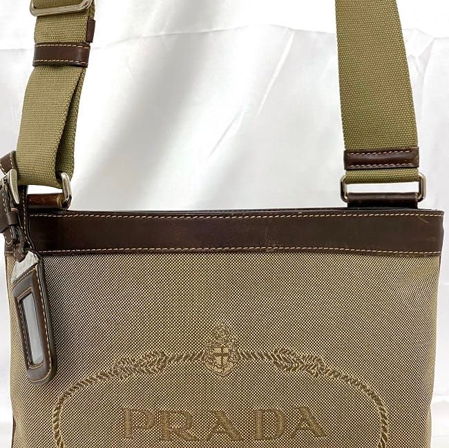 Prada Shoulder Bag Beige Brown Bt0536 Excellent Condition Jacquard