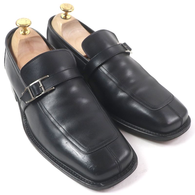 Hermes Vintage Api H Logo Buckle Belt Square Toe Leather Loafer