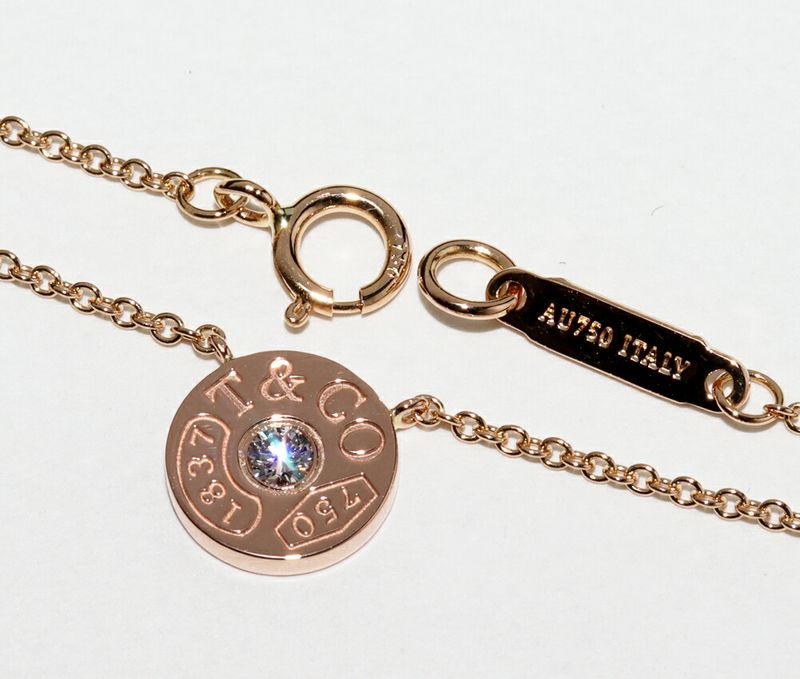 Tiffany & Co Pendant Necklace 18K Pink Gold Diamond 1P 1837 Round Circle