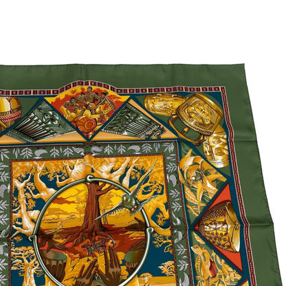 Hermes Scarf Carre 90 Au Son Du Tam To The Sound Of Tam Silk Green With Box