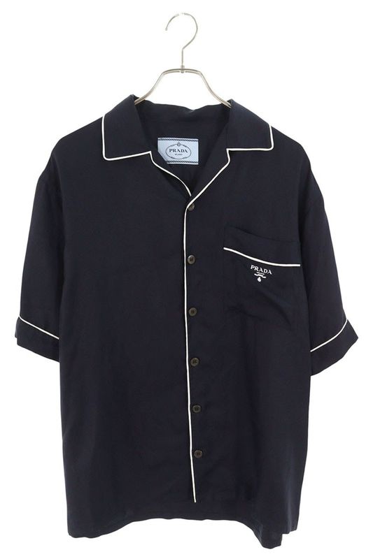 Prada Ucs405 Logo-printed Silk Short Sleeve Shirt Men's L