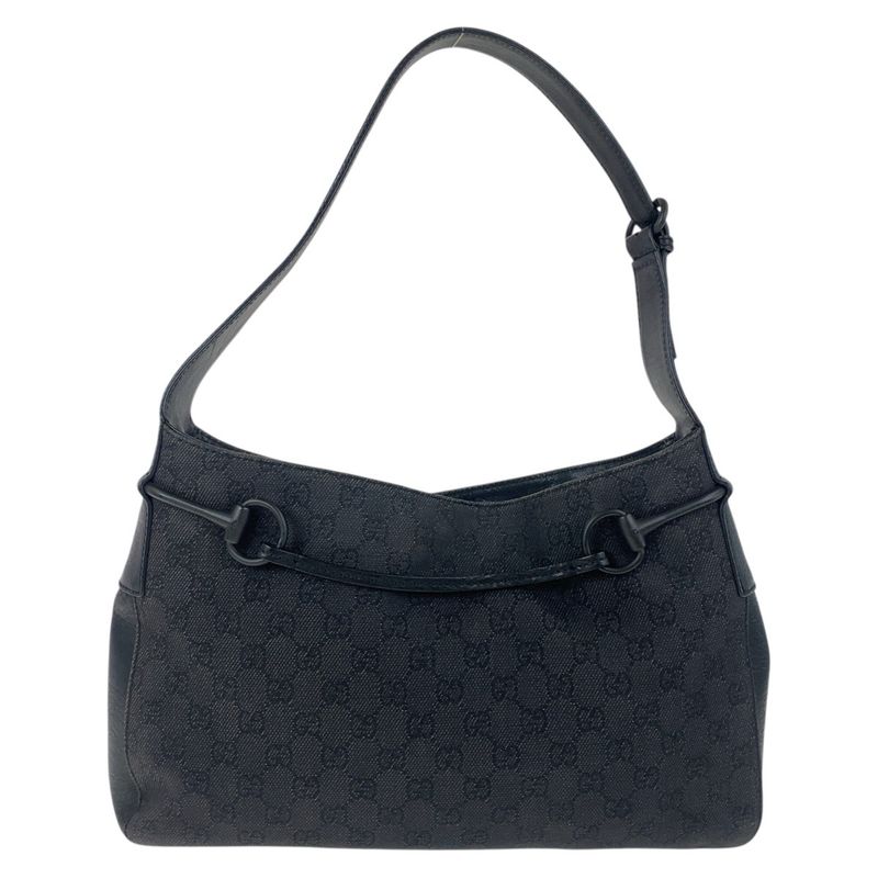 Gucci Horsebit Black GG Canvas/leather 101975 Shoulder Bag Women 504079