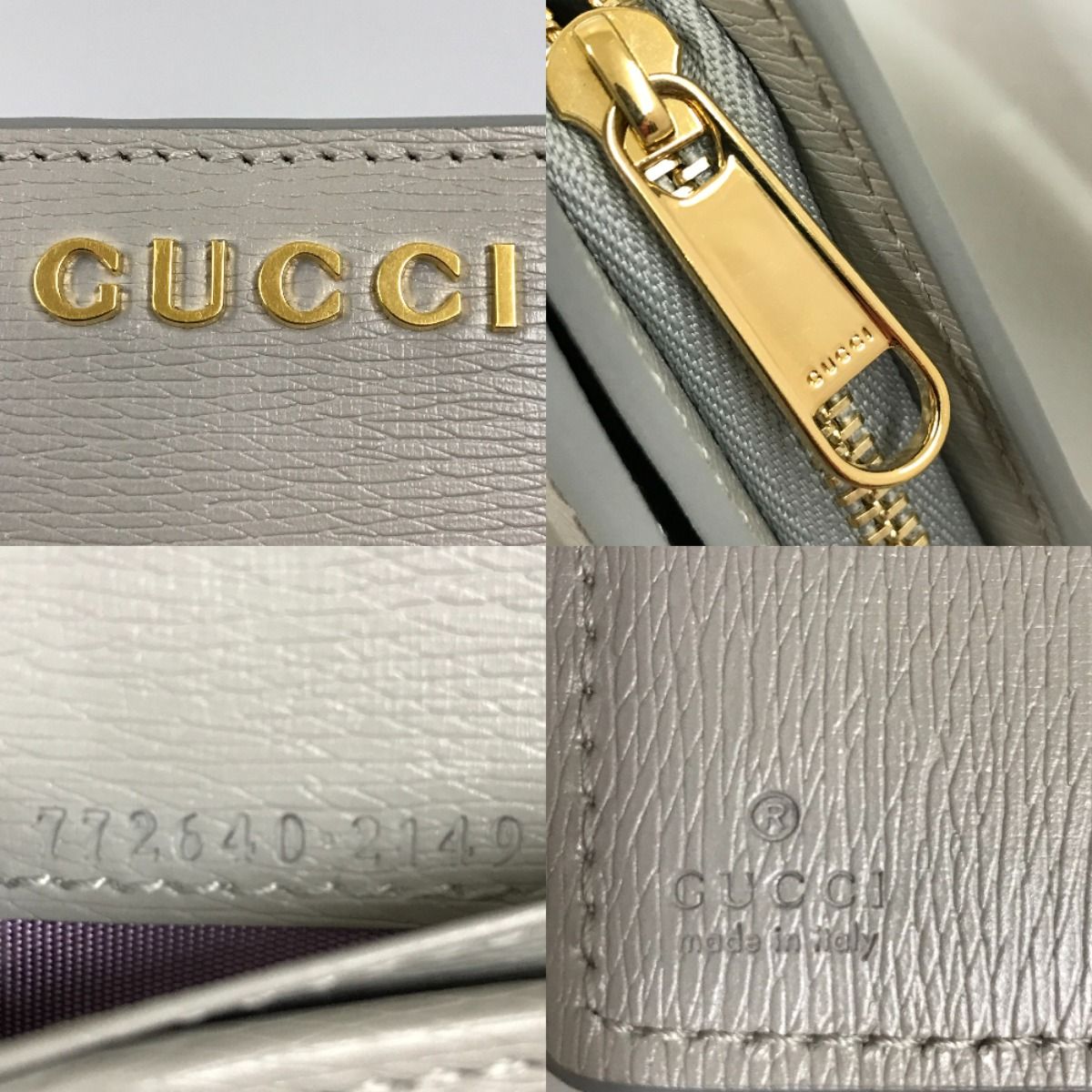 Gucci Bifold Wallet Script Zip Around Wallet 772640 Light Gray