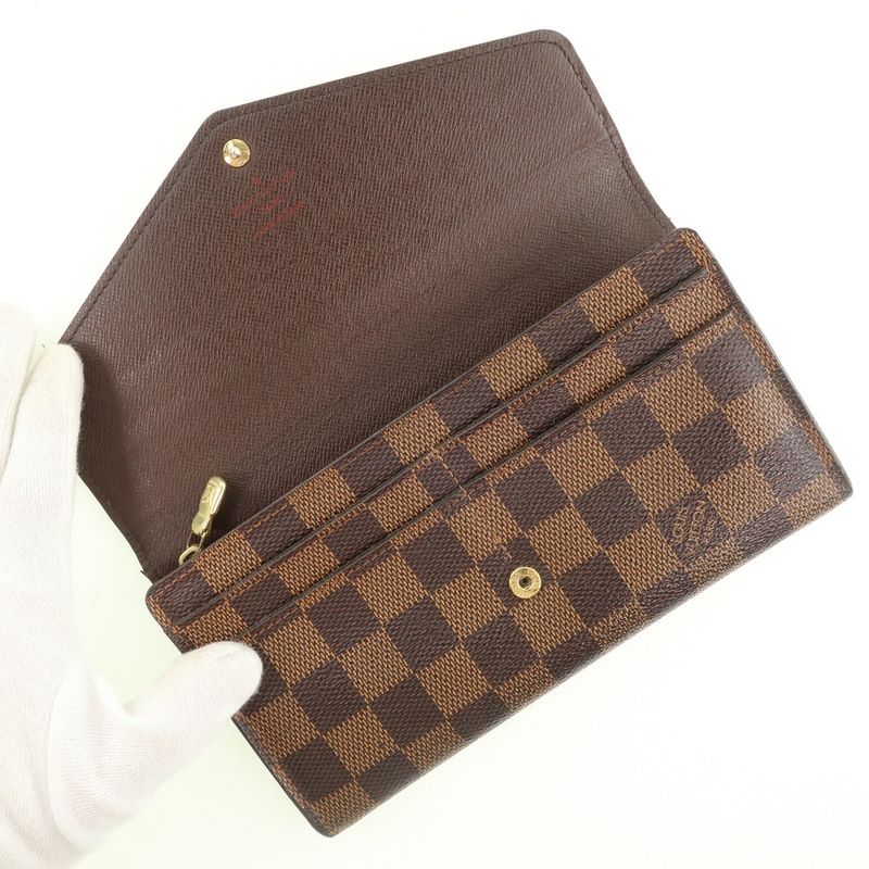 Louis Vuitton Portefeuille Sarah N63209 Damier Canvas Brown Ca0155 Unisex Long