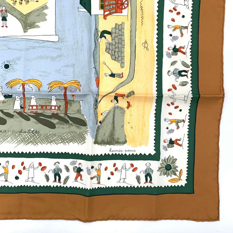 Color Hermes Carre 90 RE TOUR A LA Terre Homeward Silk Scarf Brown