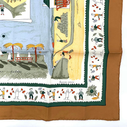 Color Hermes Carre 90 RE TOUR A LA Terre Homeward Silk Scarf Brown