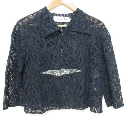 Christian DIOR Raf Simons Period Sheer All Lace Blouse Shirt Size F34 Navy
