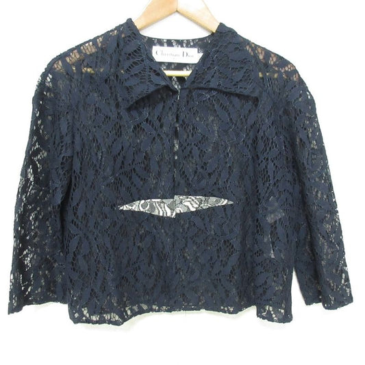 Christian DIOR Raf Simons Period Sheer All Lace Blouse Shirt Size F34 Navy