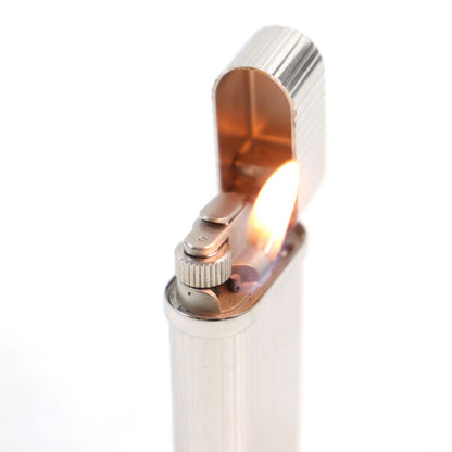 Cartier Godron Logo Engraved Oval Roller Lighter Silver Stripe