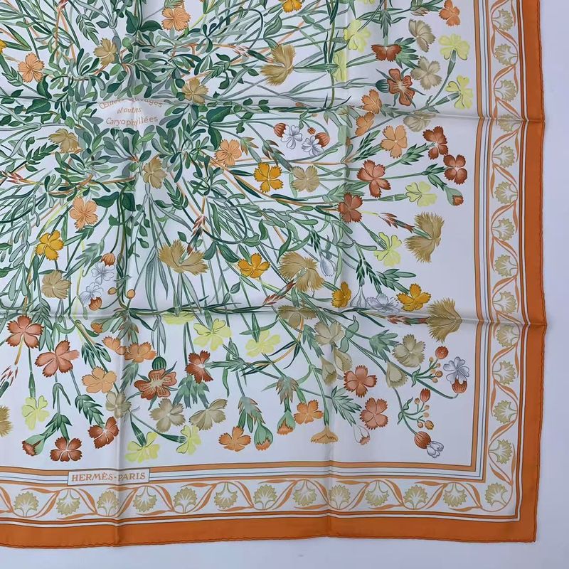 Hermes Carre 90 Wild Carnation Or Nadesico Silk Scarf Orange