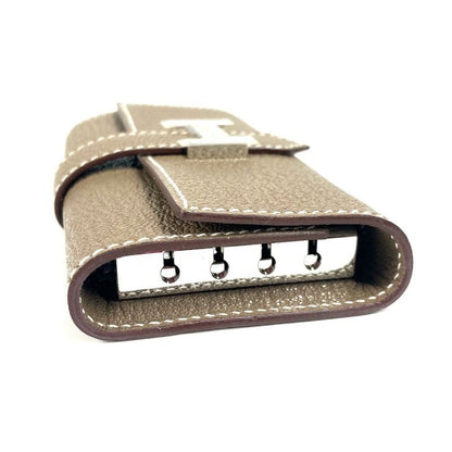 Hermes Key Case Bearn 4P 4-strand Chevre Etoupes Grayish
