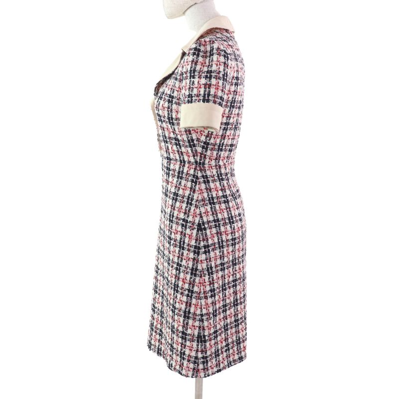 Gucci 530704 Taiga - Short Sleeve Knee Length Tweed Dress With Head Buttons