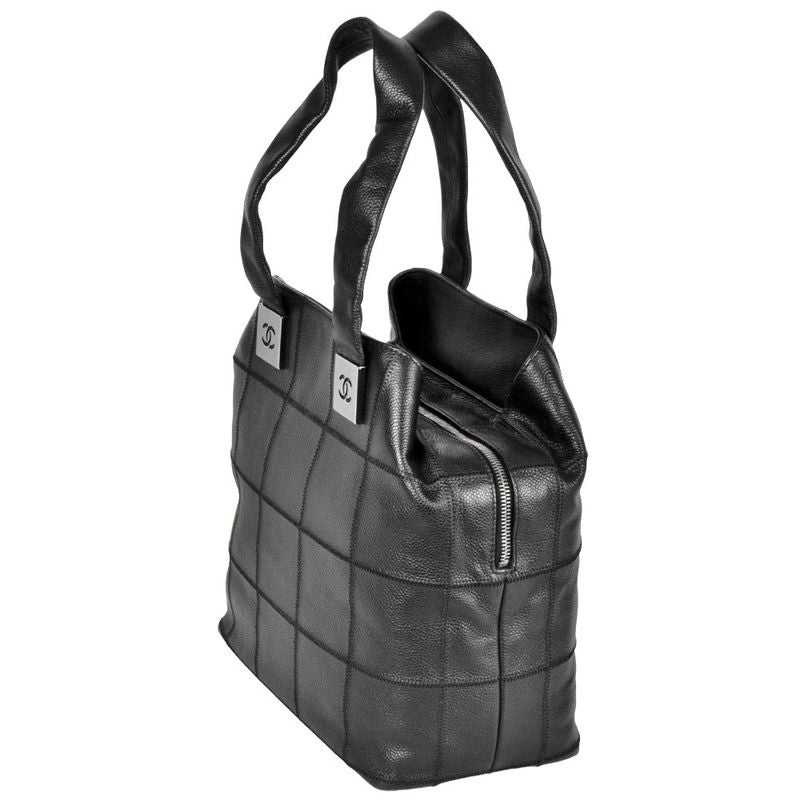 Chanel Coco Mark Choco Bar Tote Bag Caviar Skin Black