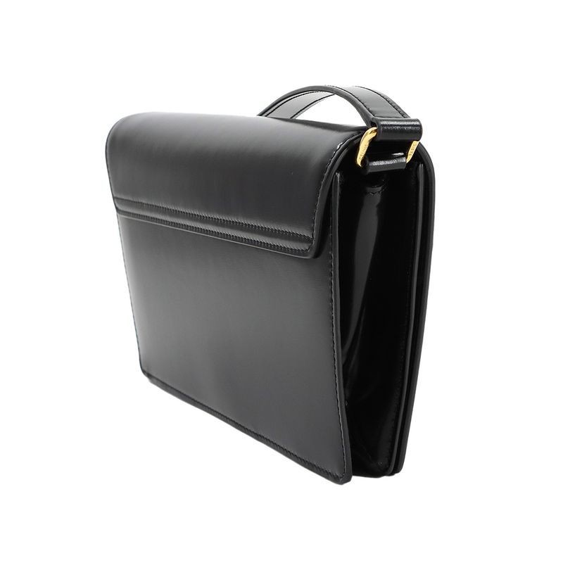 Celine Triomphe Trapeze 2way Shoulder Clutch Bag Leather Black Gold Hardware