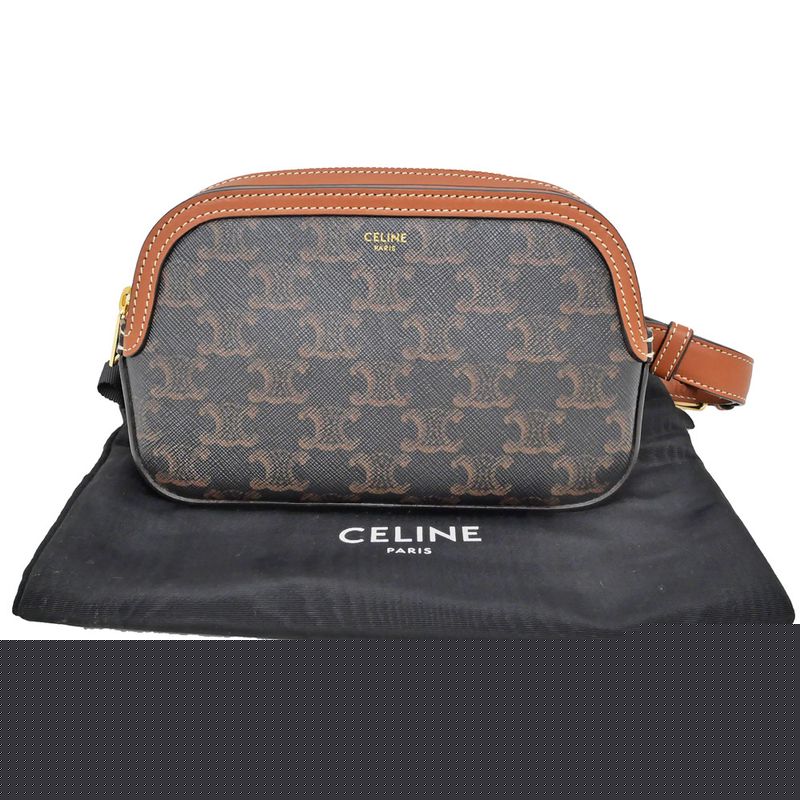 Celine Belt Bag Triomphe Body Brown Tan Canvas 19267 Women's Men's