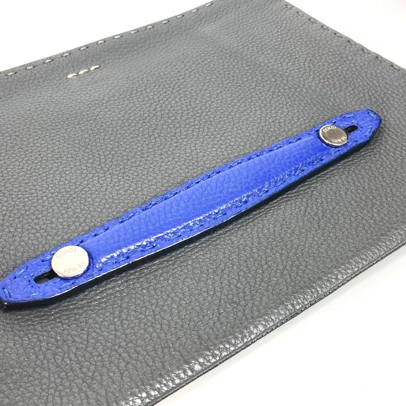 Fendi Clutch Bag Celeria Logo Leather Black